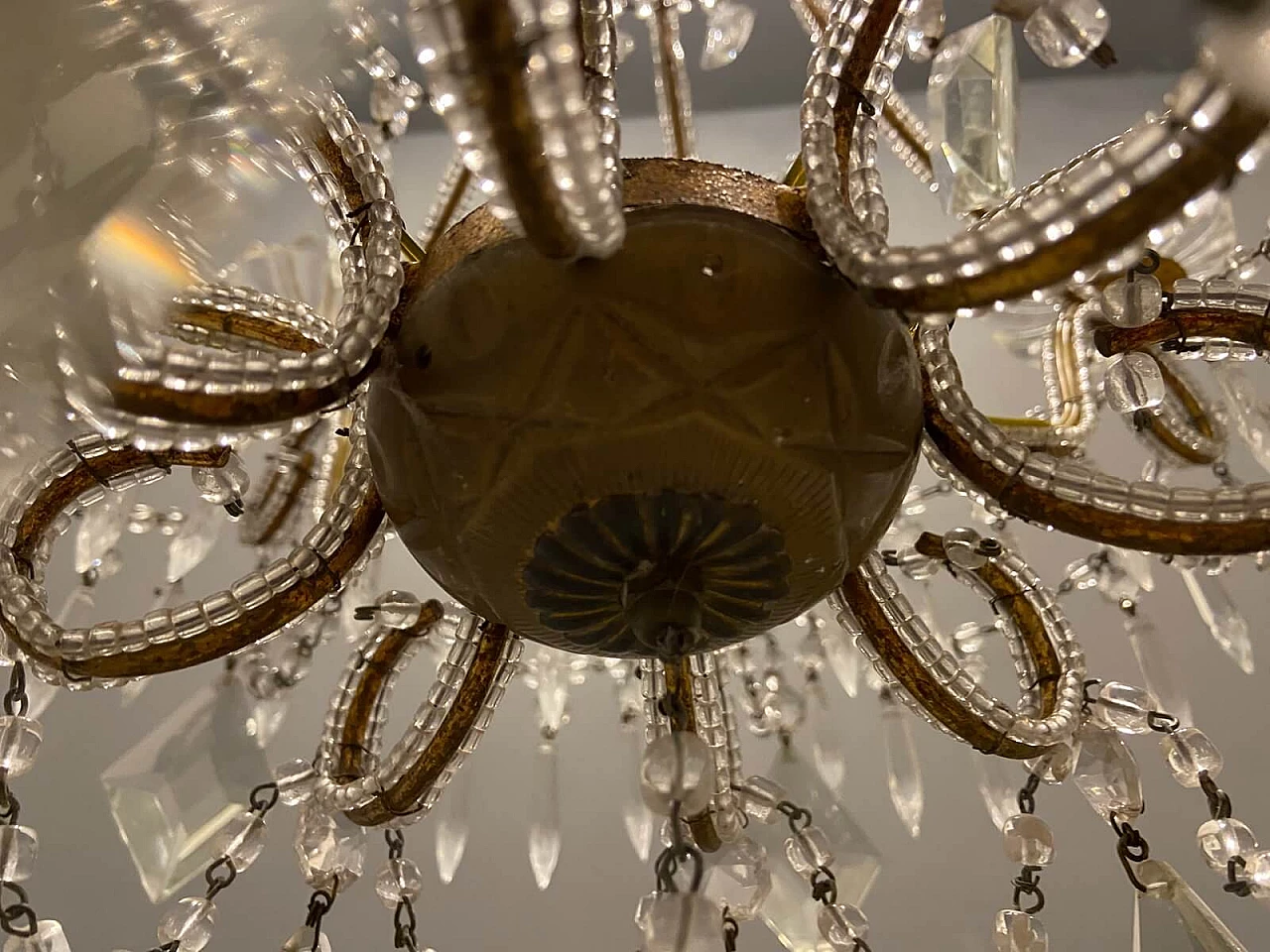 Lampadario di cristallo con perline, anni '50 1265471