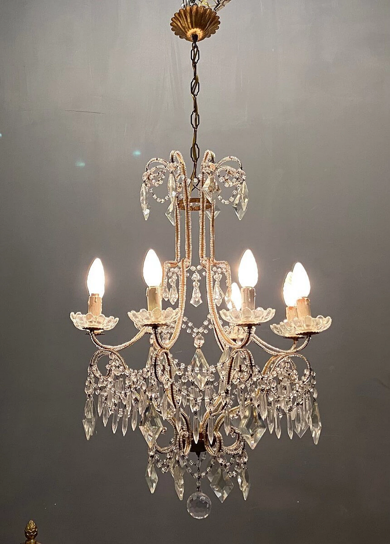 Lampadario di cristallo con perline, anni '50 1265472