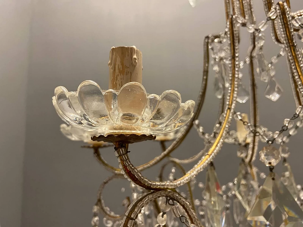 Lampadario di cristallo con perline, anni '50 1265473