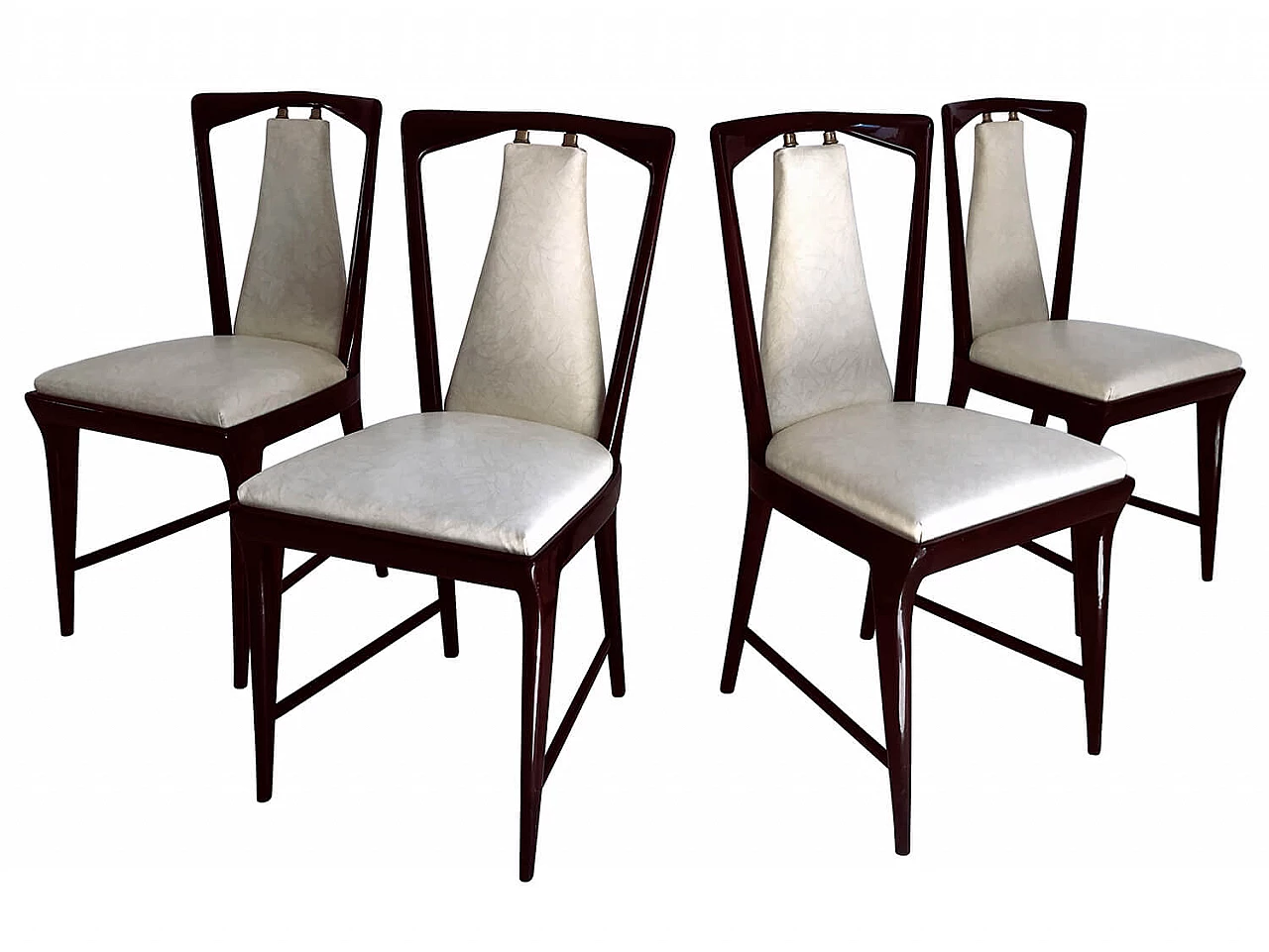 4 Ecoleather and wood dining chairs by Osvaldo Borsani, 50s 1265483