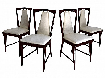 4 Ecoleather and wood dining chairs by Osvaldo Borsani, 50s