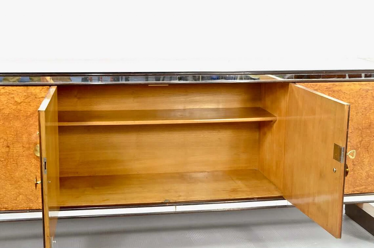 Sideboard in walnut burl, mohogany and brass with glass top by La Permanente Mobili Cantù, 50s 1265817