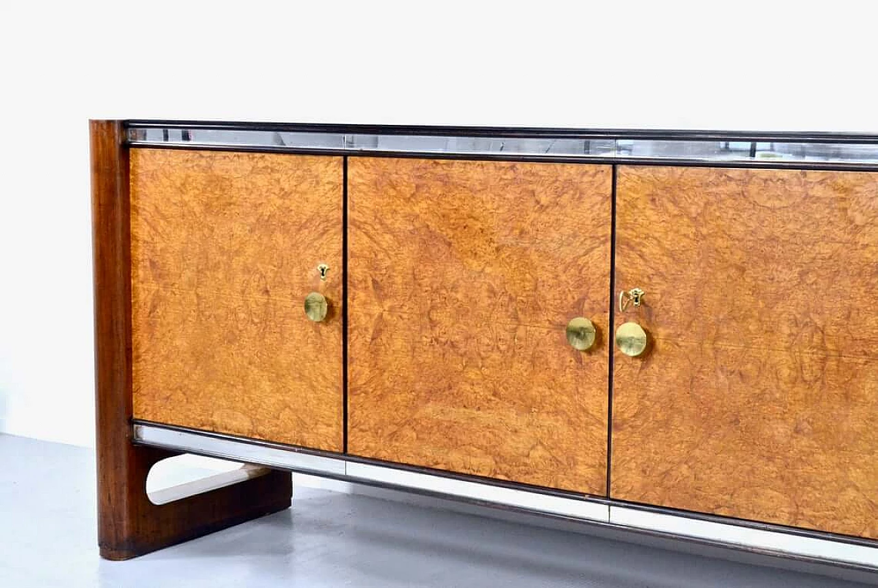 Sideboard in walnut burl, mohogany and brass with glass top by La Permanente Mobili Cantù, 50s 1265821