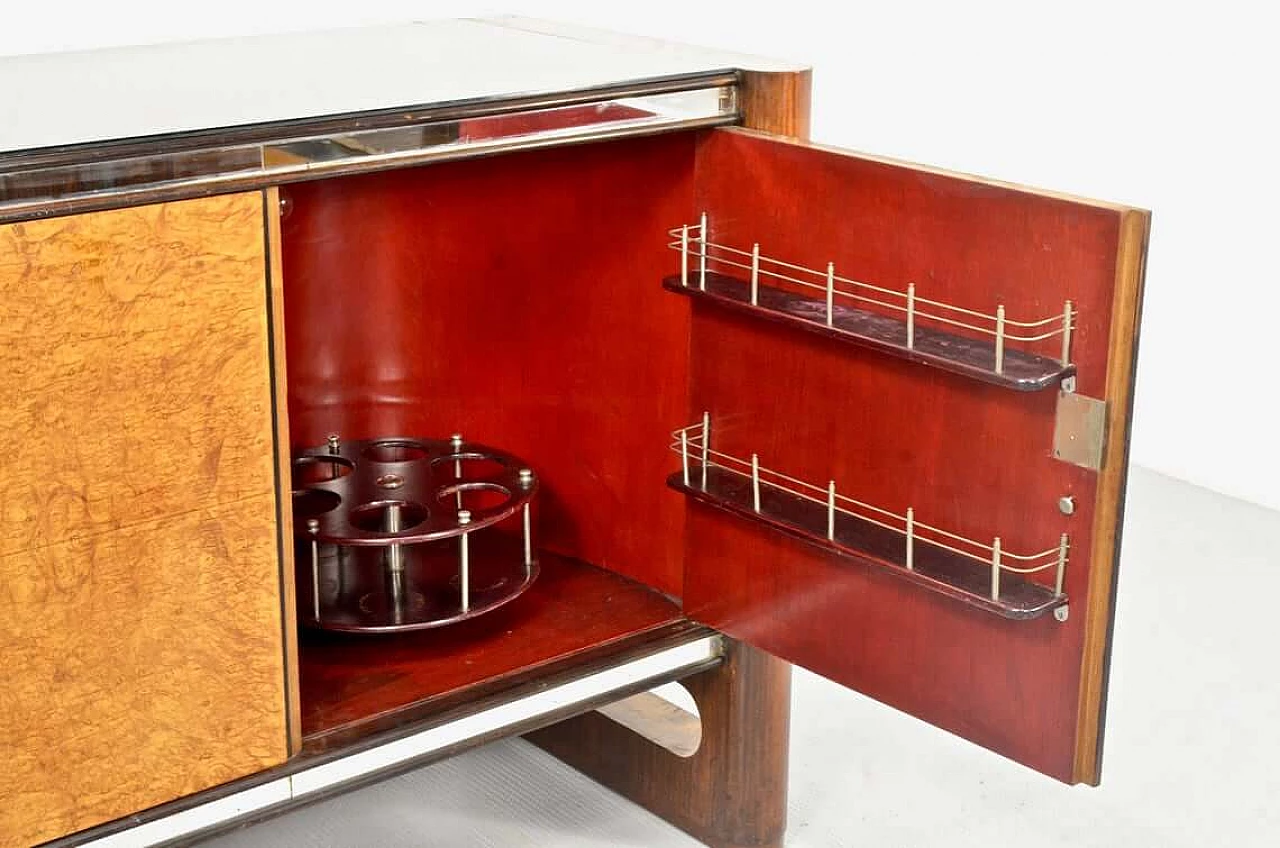 Sideboard in walnut burl, mohogany and brass with glass top by La Permanente Mobili Cantù, 50s 1265822