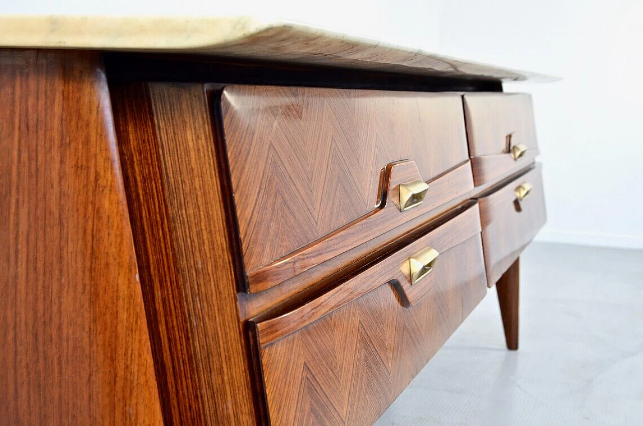Sideboard in rosewood and brass with Carrara marble top, 50s 1265873
