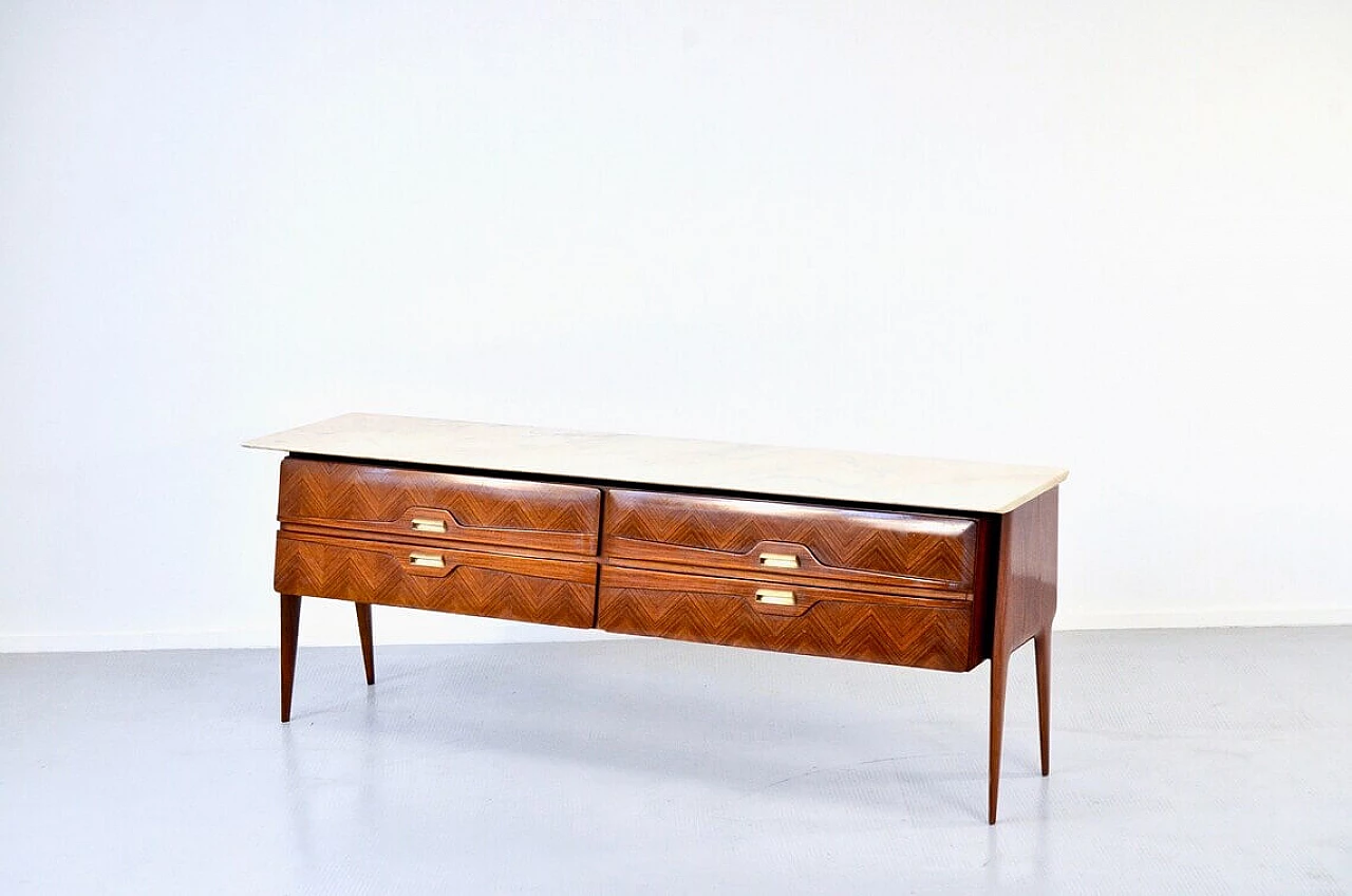 Sideboard in rosewood and brass with Carrara marble top, 50s 1265875