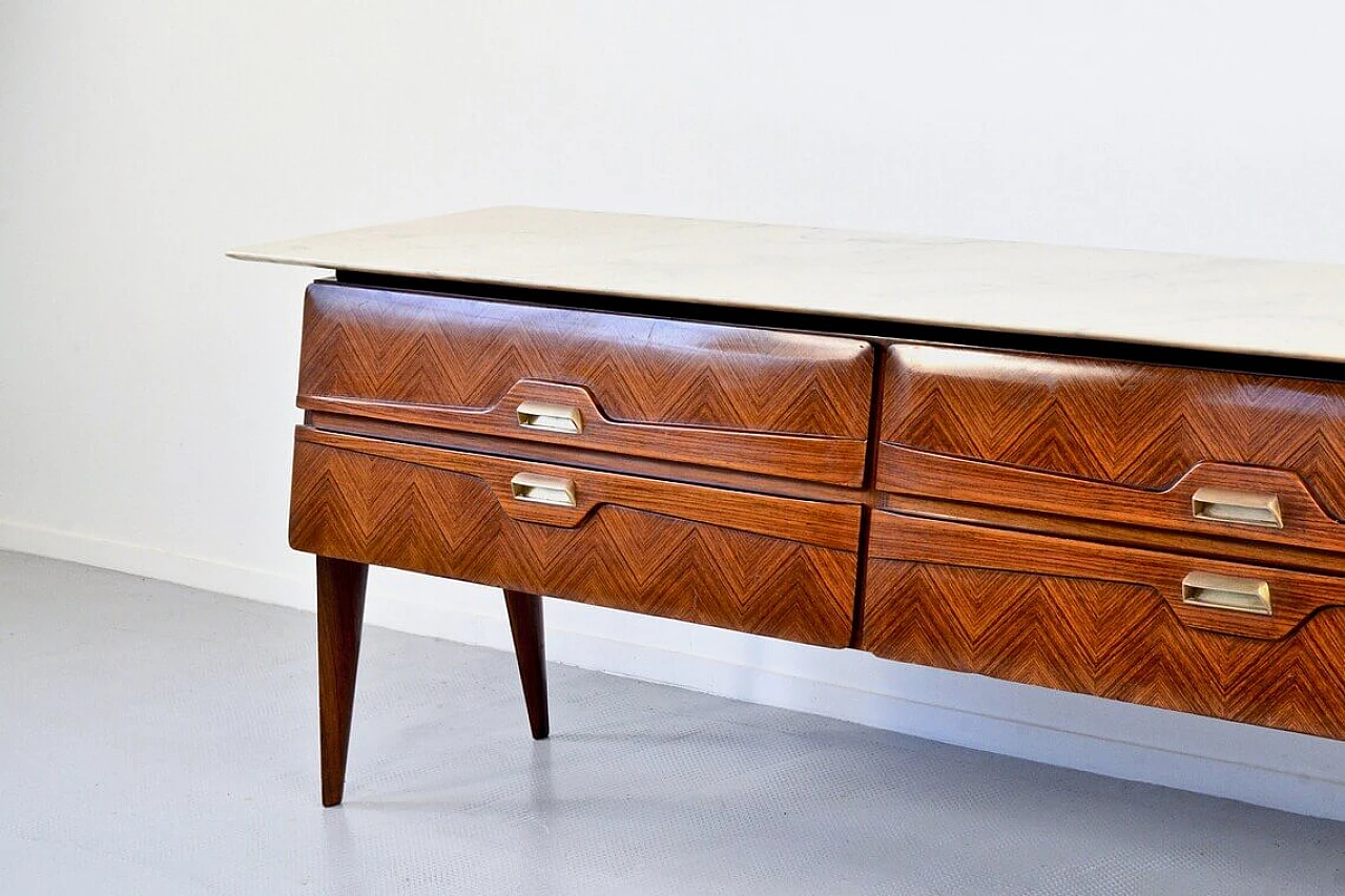 Sideboard in rosewood and brass with Carrara marble top, 50s 1265876