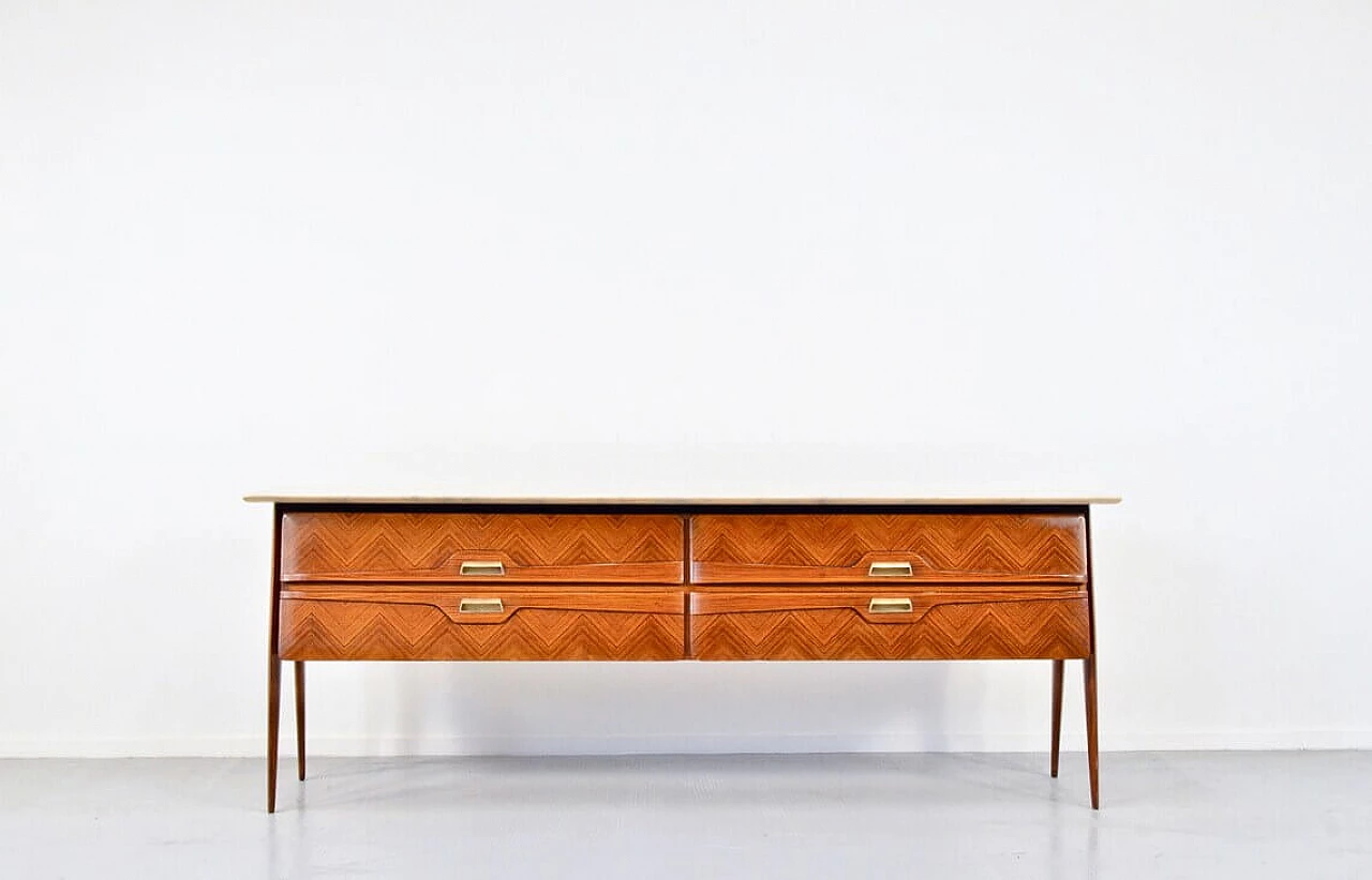Sideboard in rosewood and brass with Carrara marble top, 50s 1265878