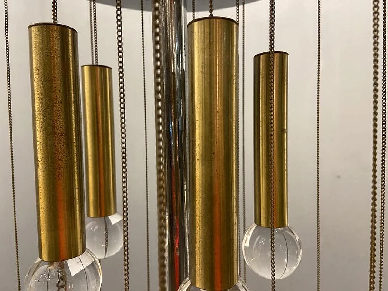 Lampadario in ottone e cromo di Sciolari, anni '60 1265983