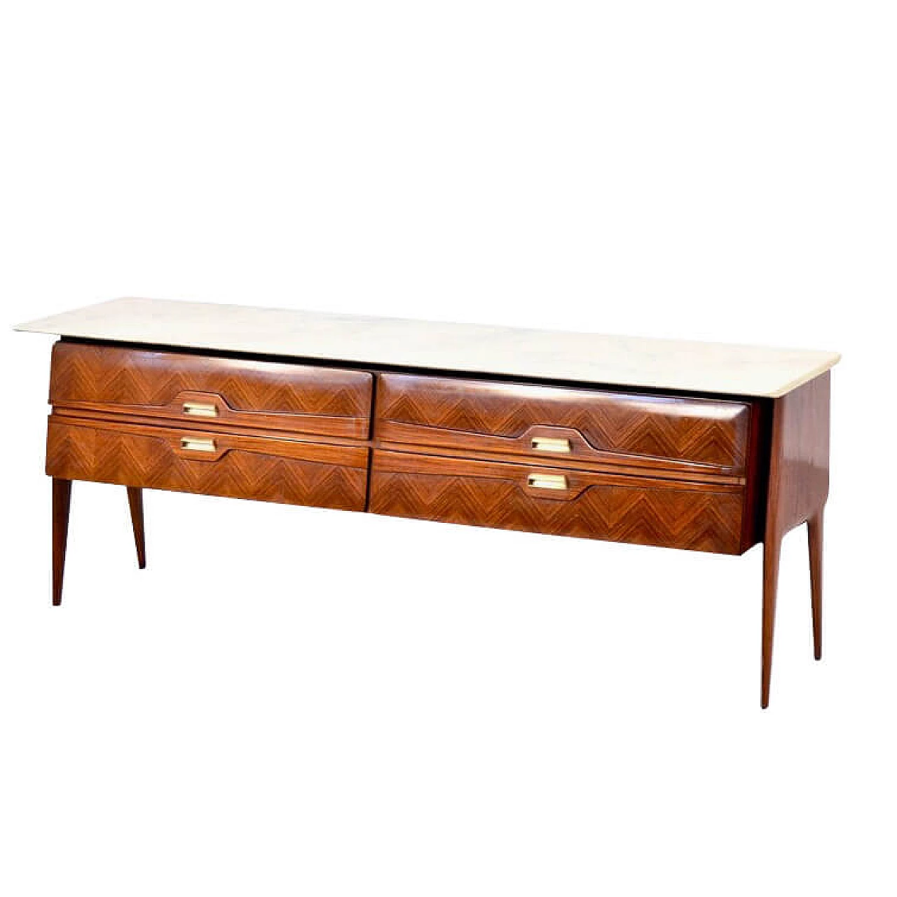 Sideboard in rosewood and brass with Carrara marble top, 50s 1266086