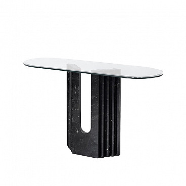 Console table in black Carrara marble and glass by Cattelan Italia, 80s