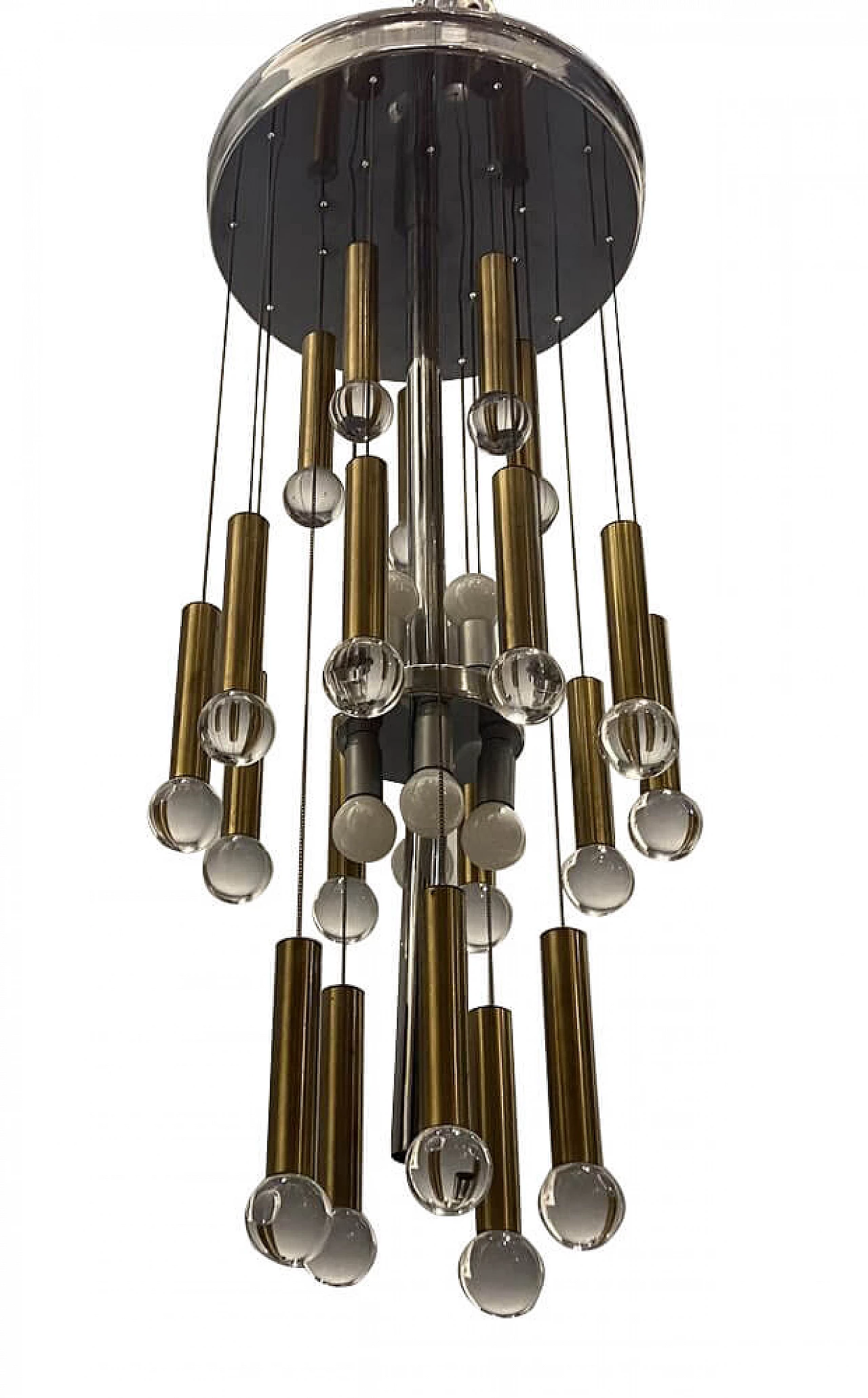 Lampadario in ottone e cromo di Sciolari, anni '60 1266186