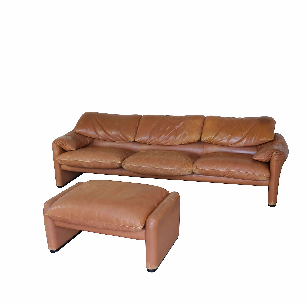 Maralunga sofa and leather footstool by Vico Magistretti for Cassina, 60s 1266415