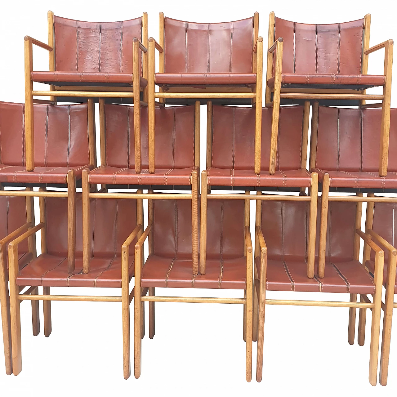 12 Chairs in walnut and leather by Gianfranco Frattini for Bernini, 80s 1266479