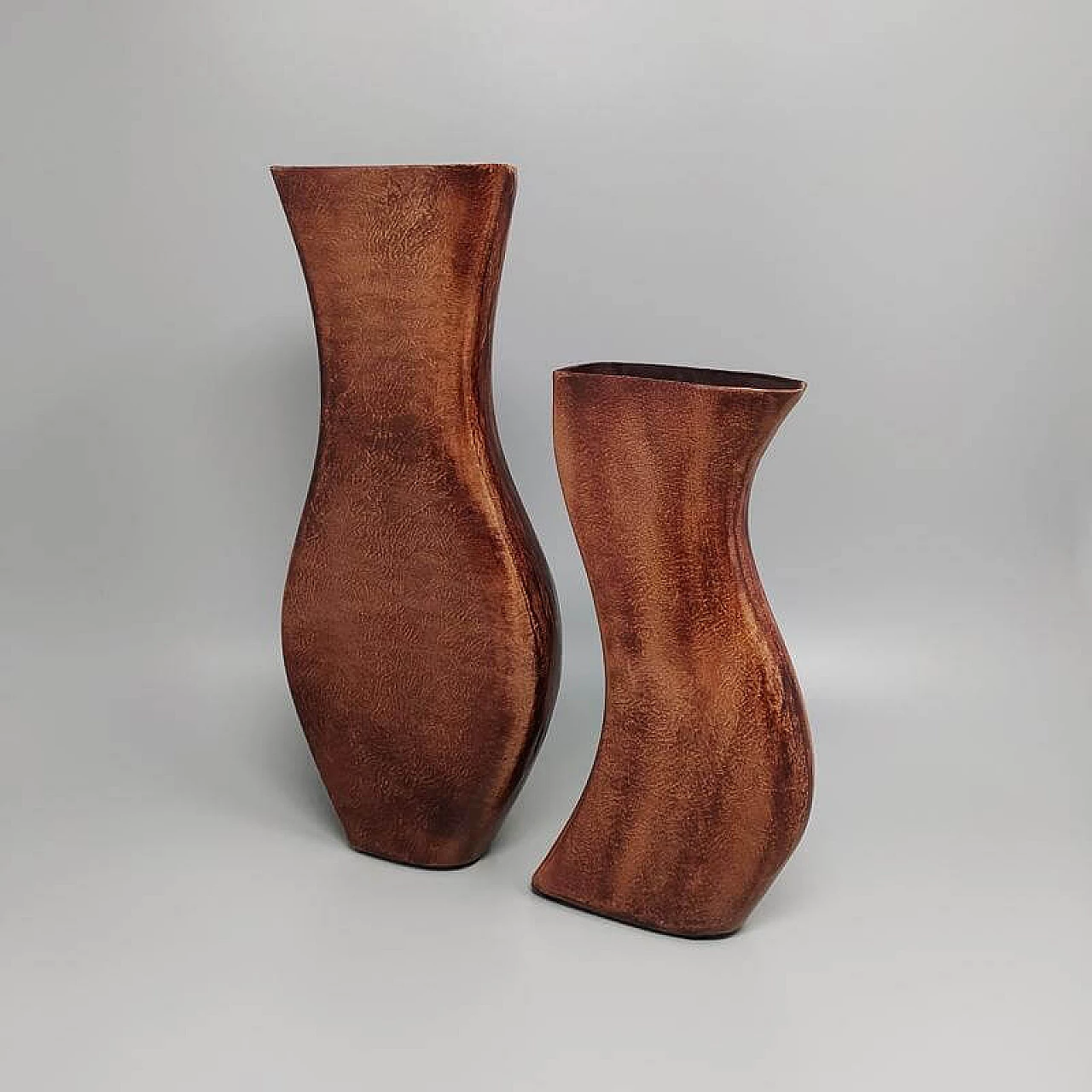 Pair of brown metal vases, 70s 1266542