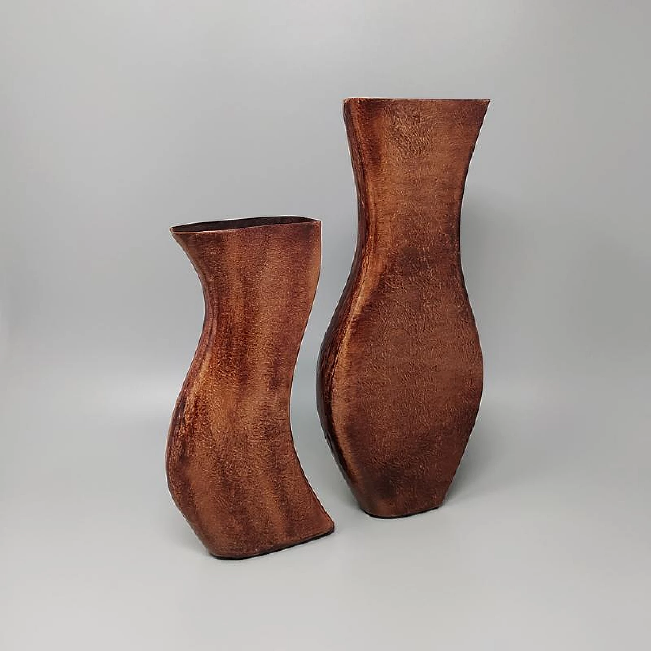 Pair of brown metal vases, 70s 1266543