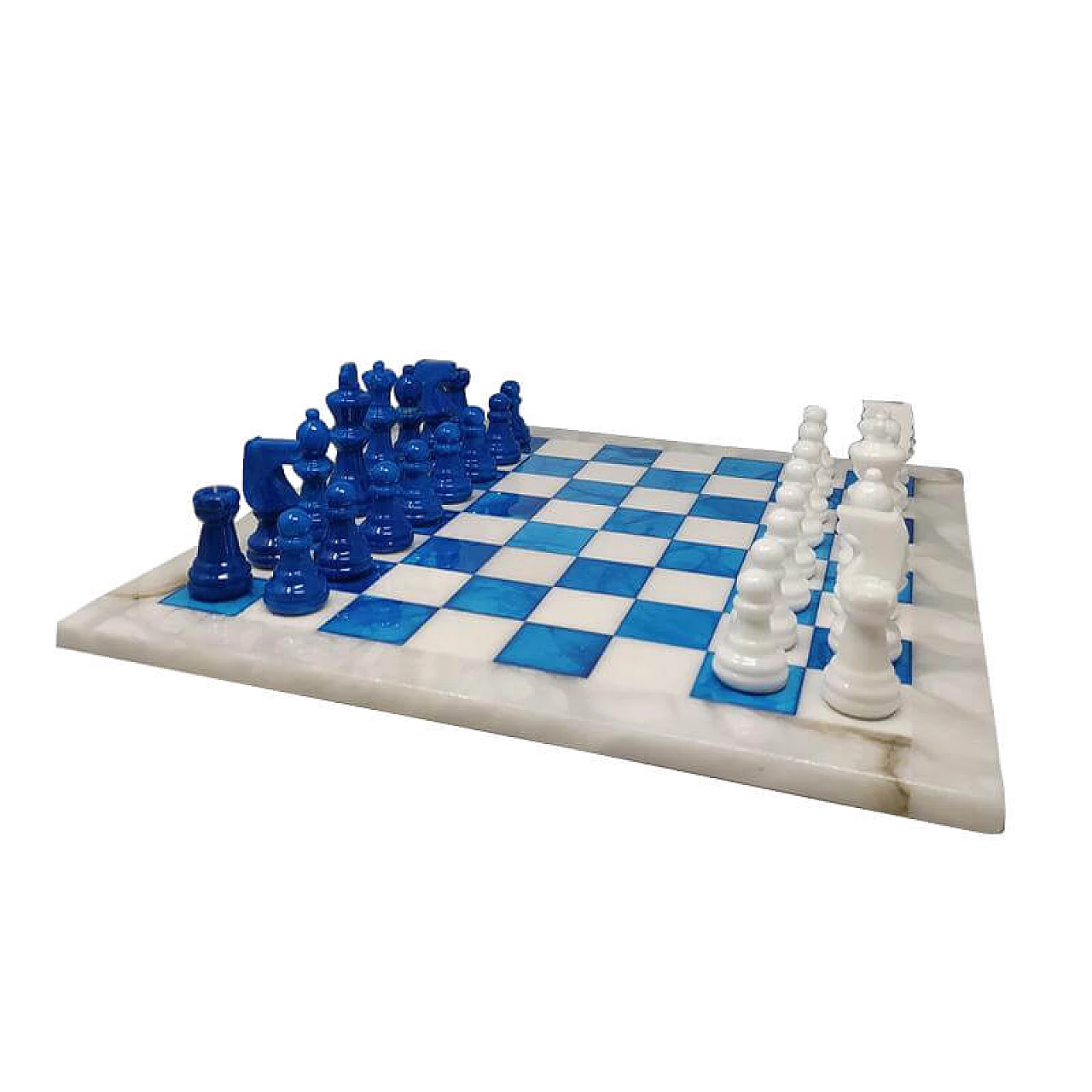 Blue and white alabaster chess set from Volterra, 70s 1267207