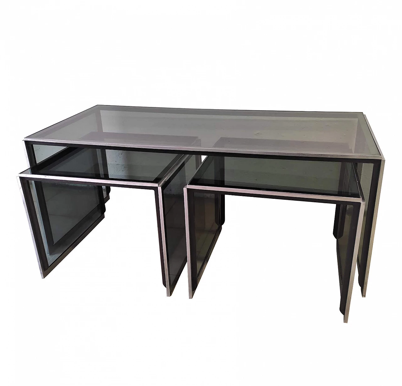 Nesting tables in glass and steel, 1970s 1267266