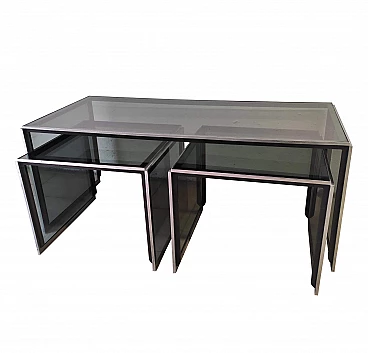 Nesting tables in glass and steel, 1970s
