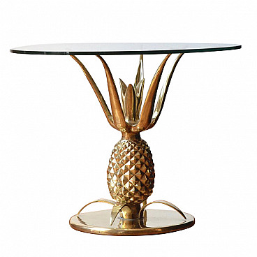 Pineapple sculptural coffee table in brass and glass, 70s