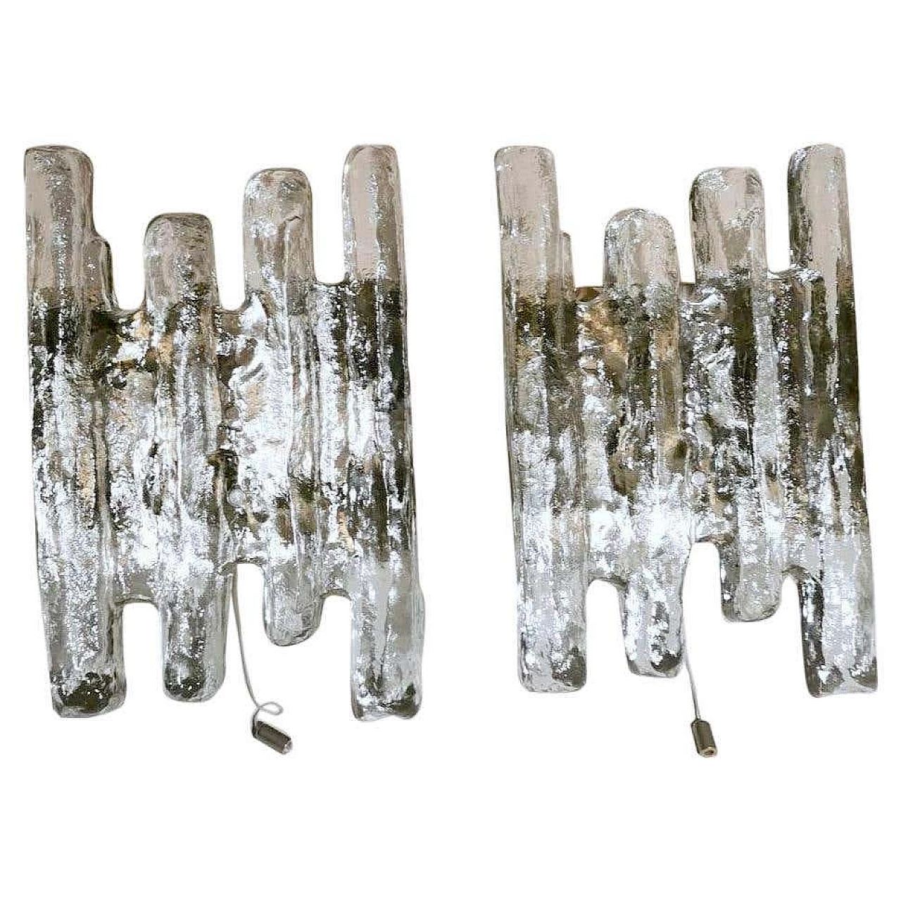 Coppia di appliques in vetro effetto ghiaccio di Murano e metallo di J.T. Kalmar per Kalmar, anni '60 1267543