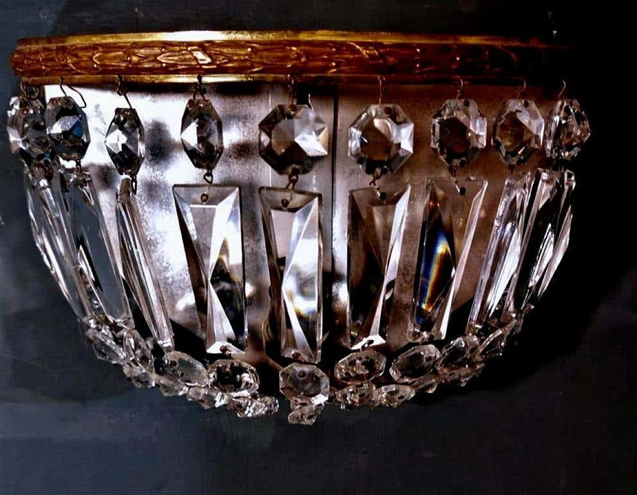 Applique in stile Luigi XVI in ottone dorato e cristallo, anni '50 1267560