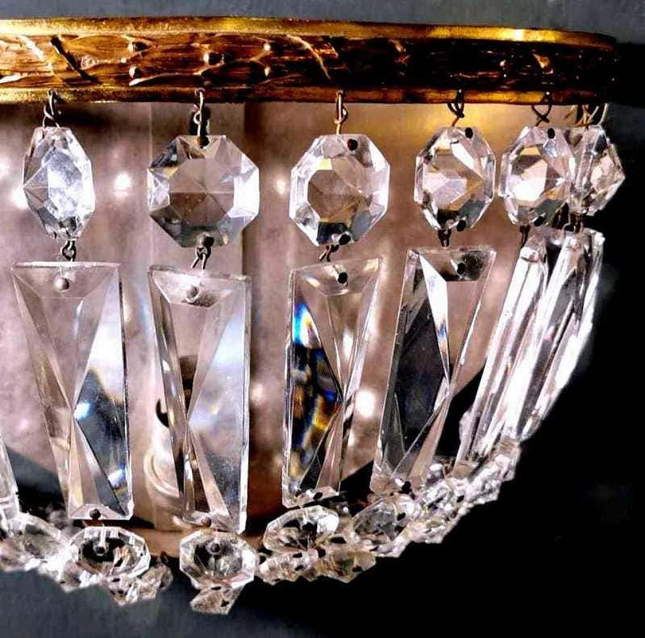 Louis XVI style wall sconce in gilt brass and crystal, 50s 1267564