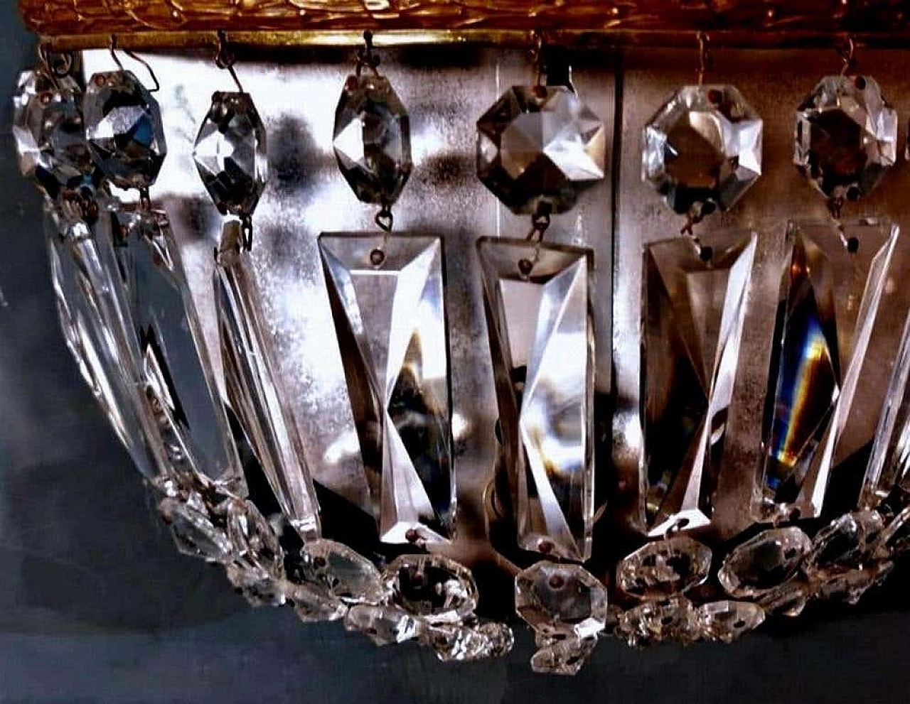 Louis XVI style wall sconce in gilt brass and crystal, 50s 1267565