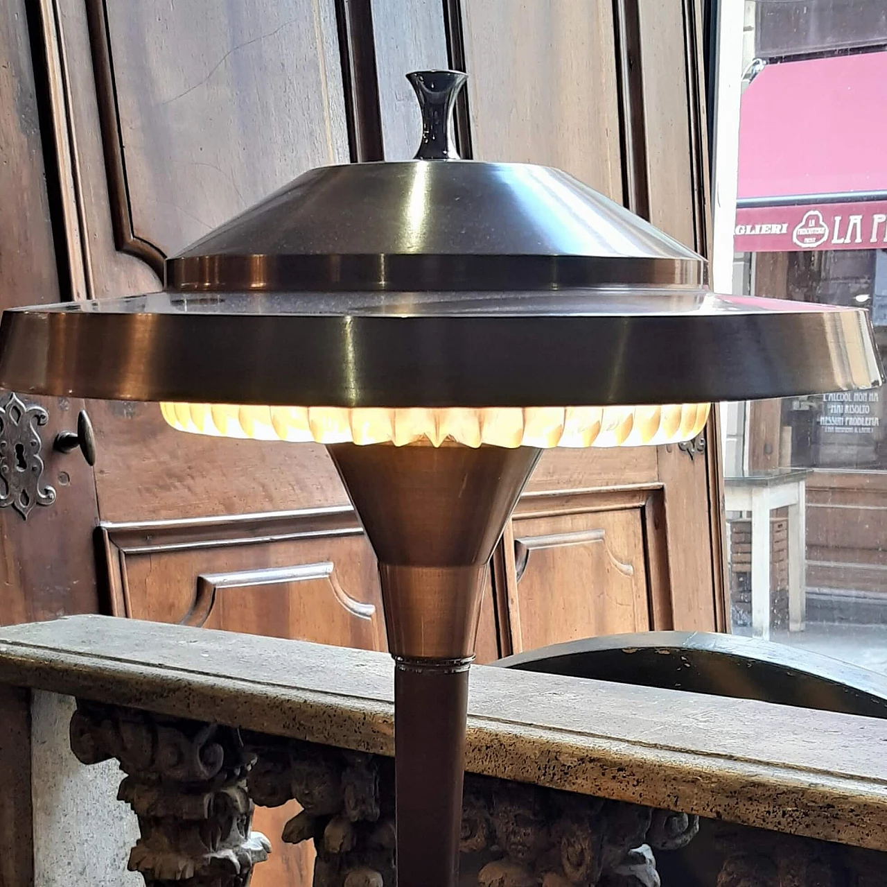 Ministerial table lamp in metal, 40s 1267586