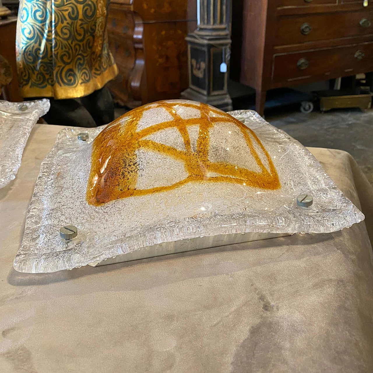 Coppia di appliques Space Age in vetro di Murano e metallo di Mazzega, anni '70 1267706