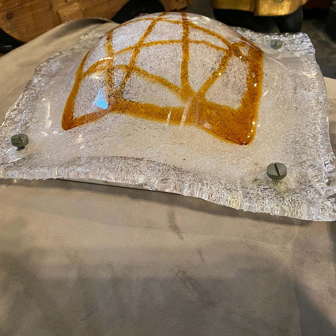 Coppia di appliques Space Age in vetro di Murano e metallo di Mazzega, anni '70 1267711