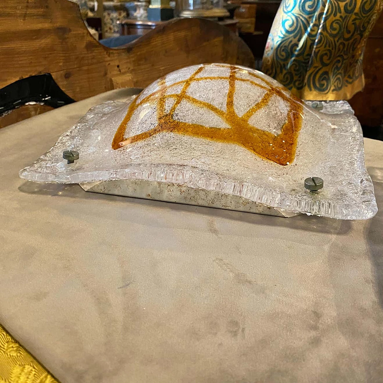 Coppia di appliques Space Age in vetro di Murano e metallo di Mazzega, anni '70 1267713