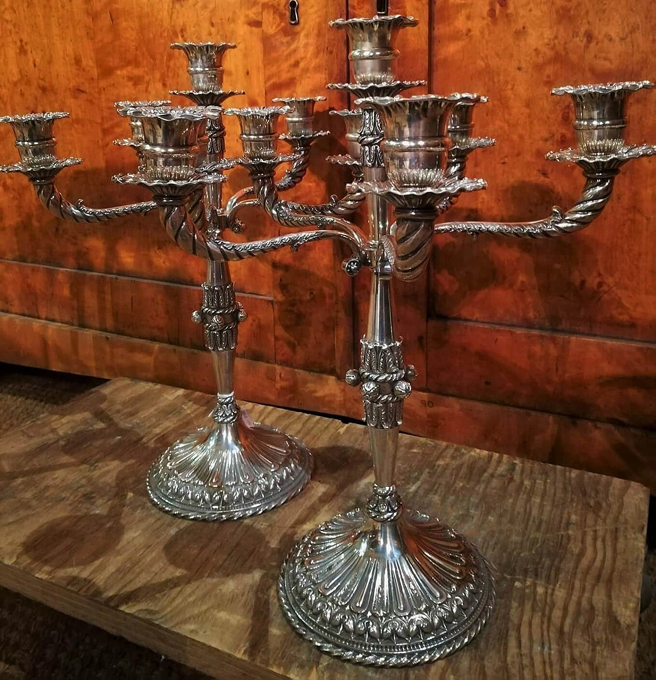 Pair of six-flame candlesticks in silver, 20s 1267747