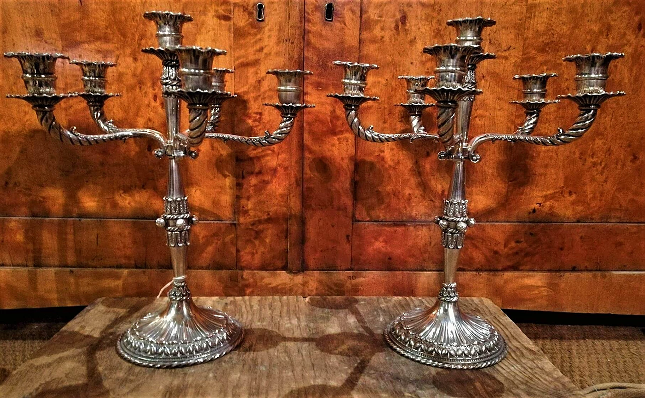 Pair of six-flame candlesticks in silver, 20s 1267748