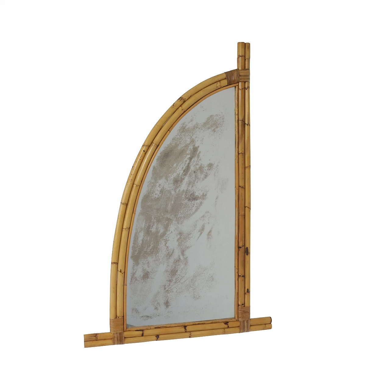 Grande specchio a vela con cornice in bamboo, anni '60 1268179