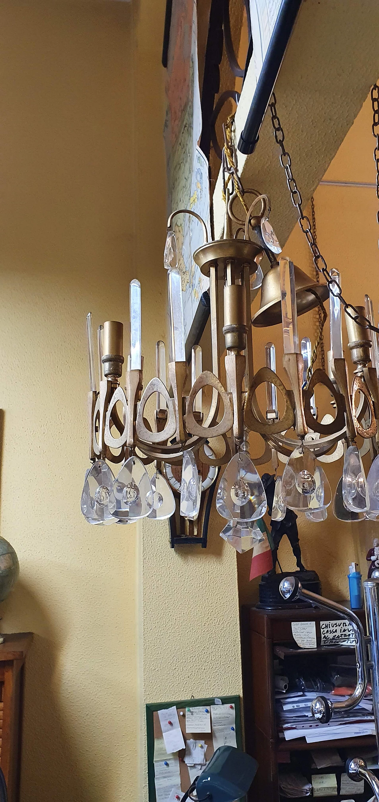 Brass and glass chandelier by Sciolari, 70s 1268236