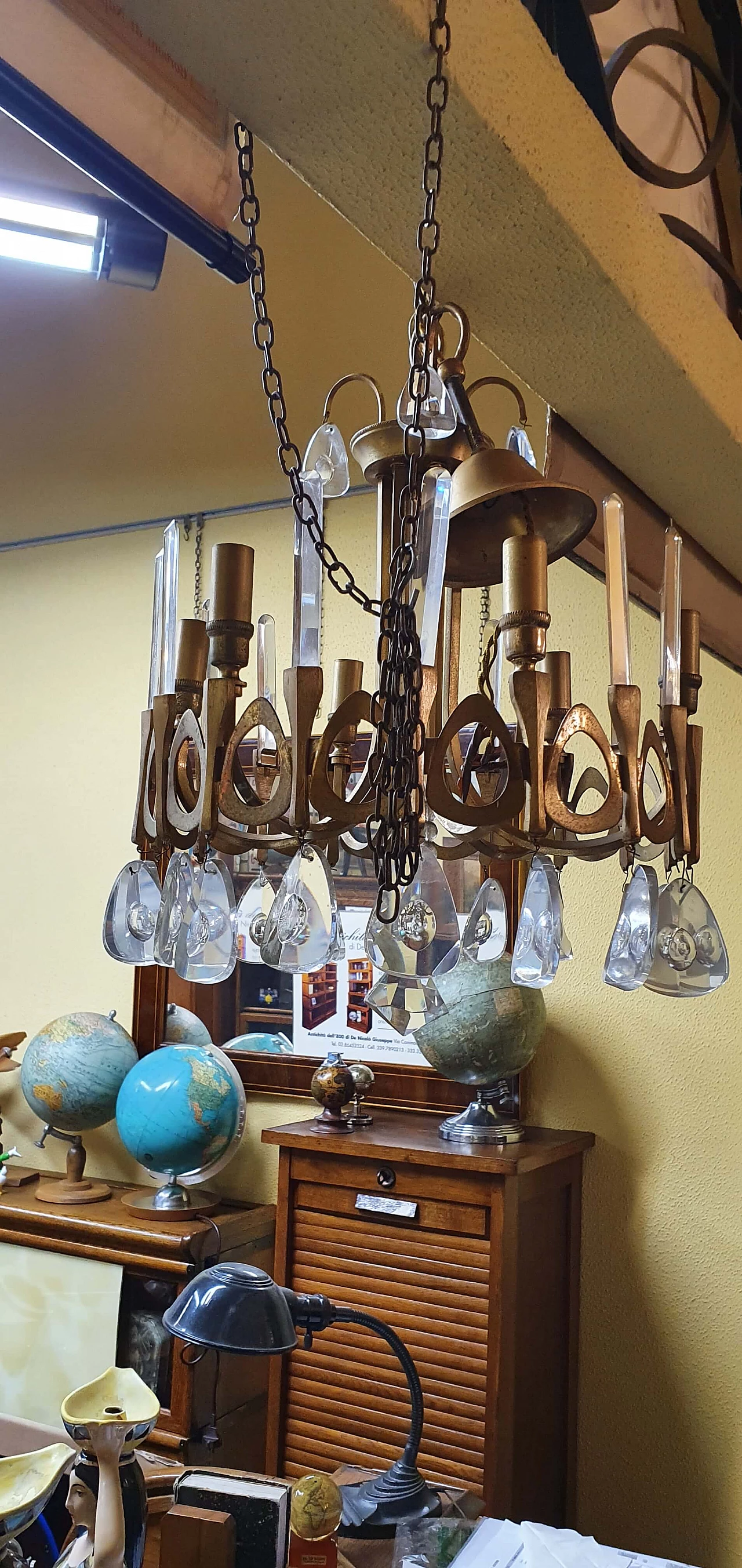 Brass and glass chandelier by Sciolari, 70s 1268237