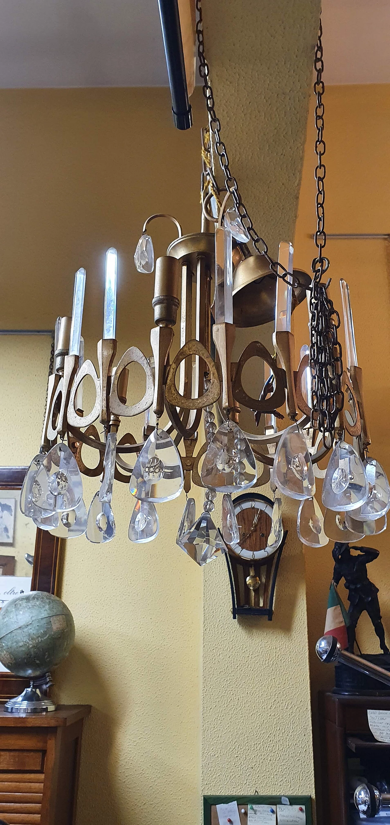 Brass and glass chandelier by Sciolari, 70s 1268238