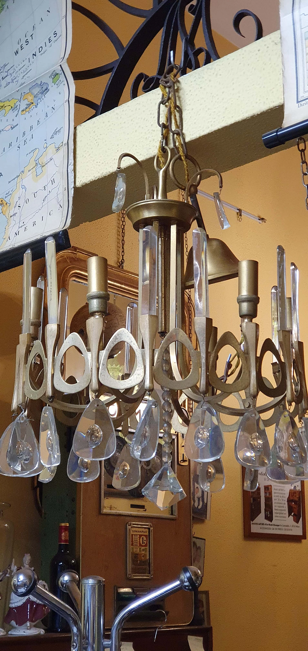Brass and glass chandelier by Sciolari, 70s 1268240