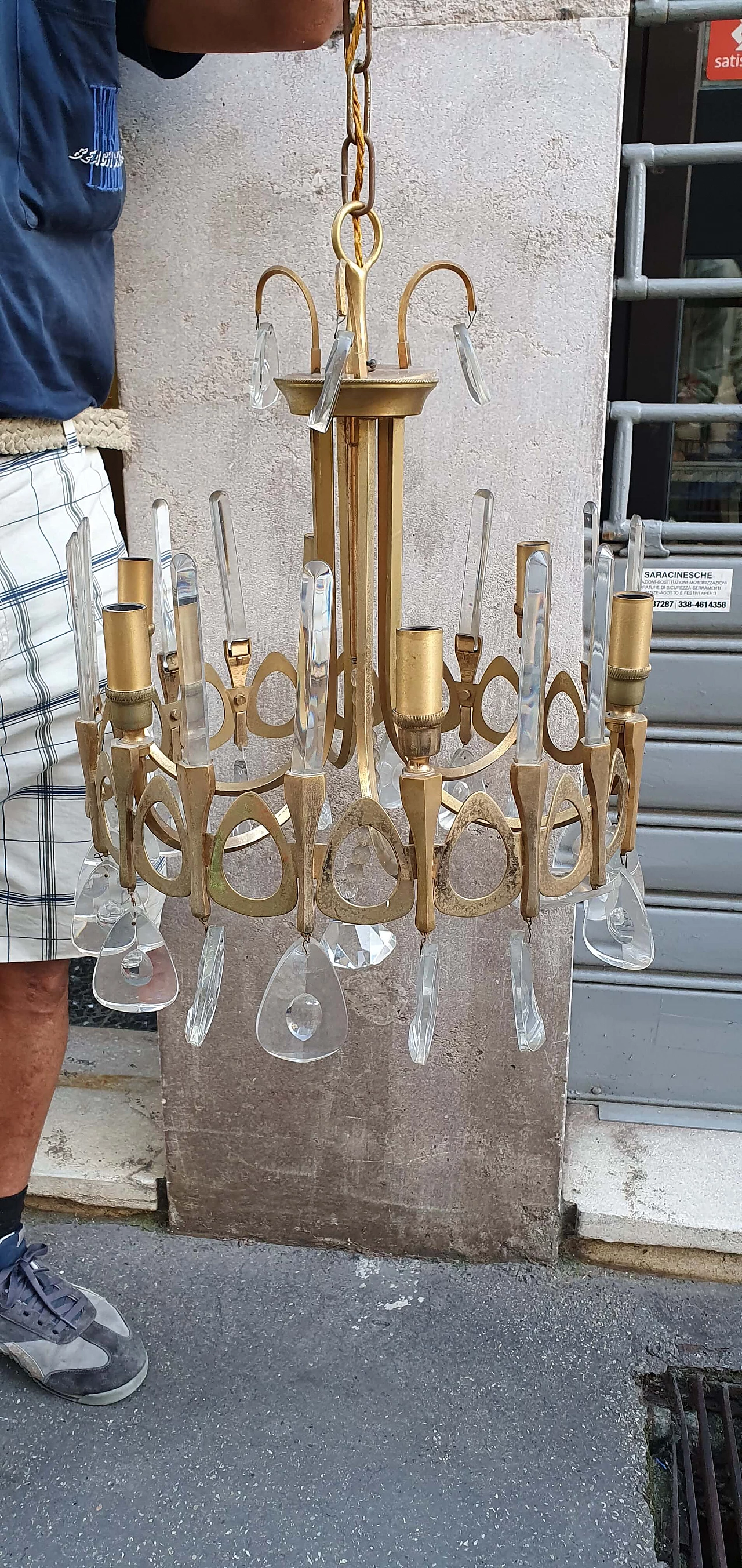 Brass and glass chandelier by Sciolari, 70s 1268248