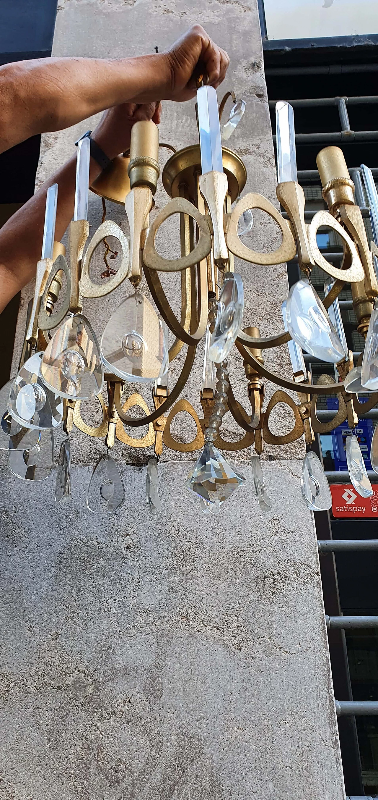 Brass and glass chandelier by Sciolari, 70s 1268249