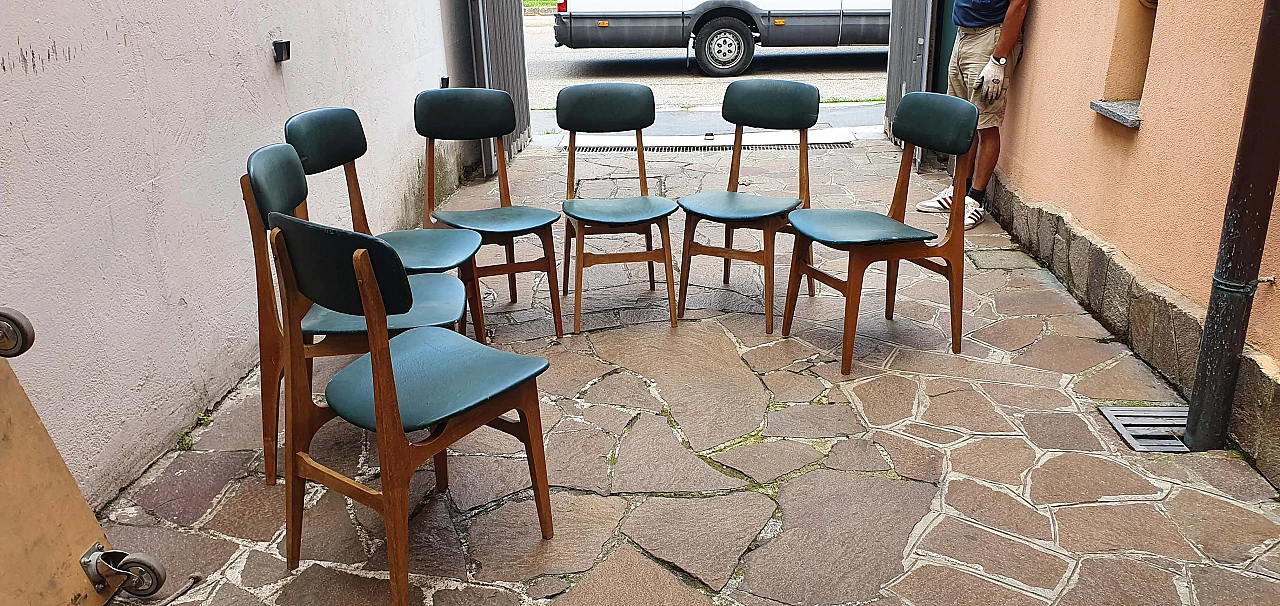 12 Wooden chairs with skai seat and back by SAM of Bergamo, 1970s 1268276