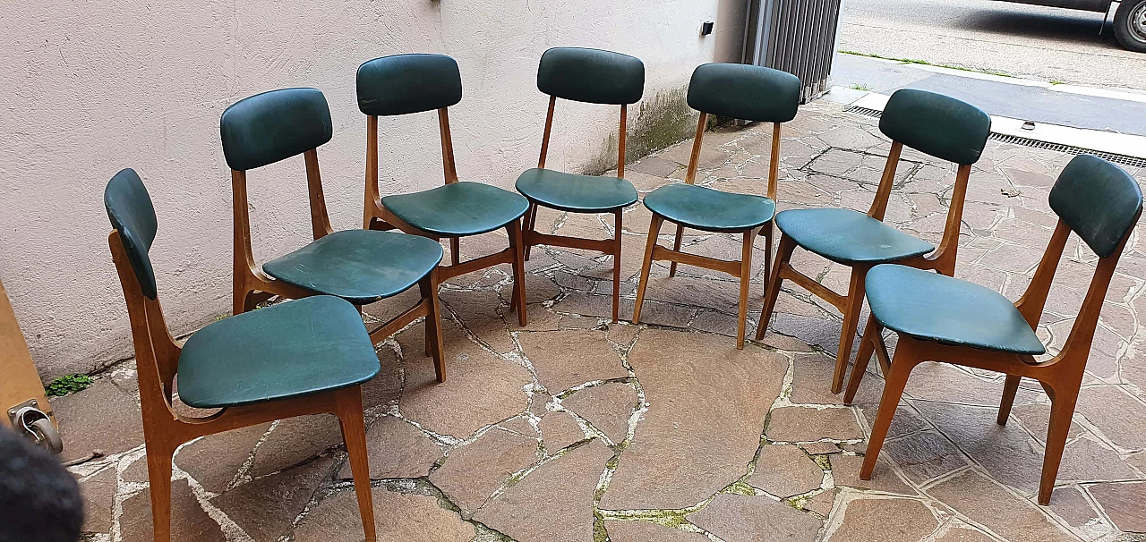 12 Wooden chairs with skai seat and back by SAM of Bergamo, 1970s 1268277