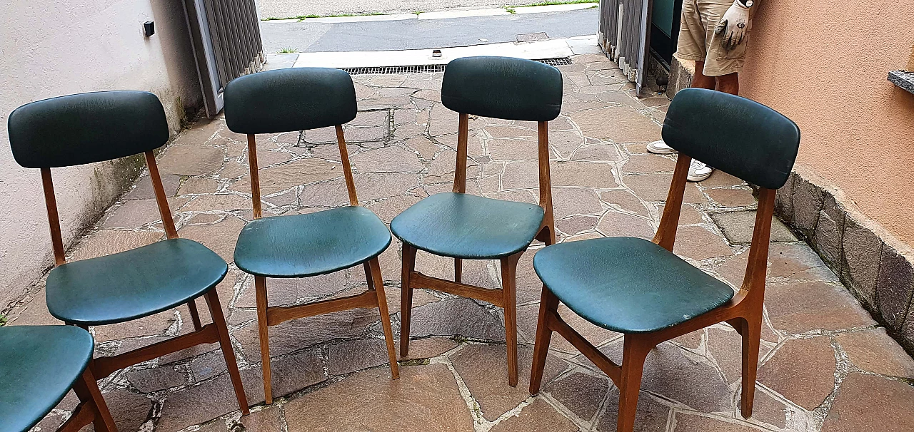 12 Wooden chairs with skai seat and back by SAM of Bergamo, 1970s 1268278