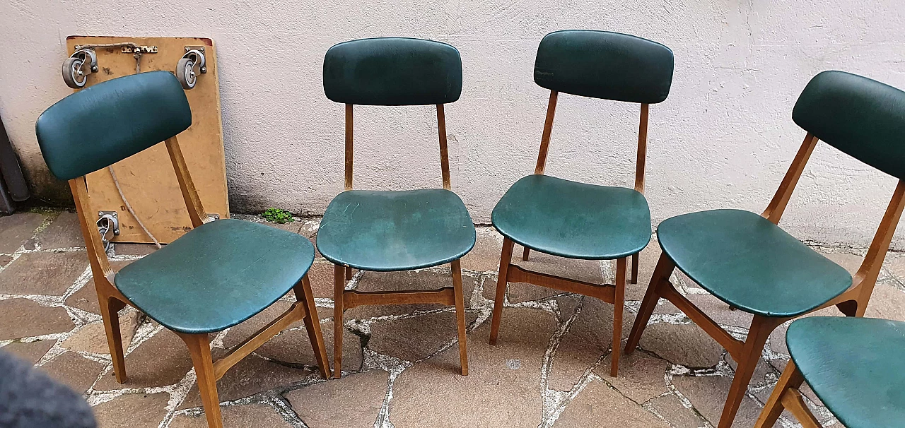 12 Wooden chairs with skai seat and back by SAM of Bergamo, 1970s 1268279