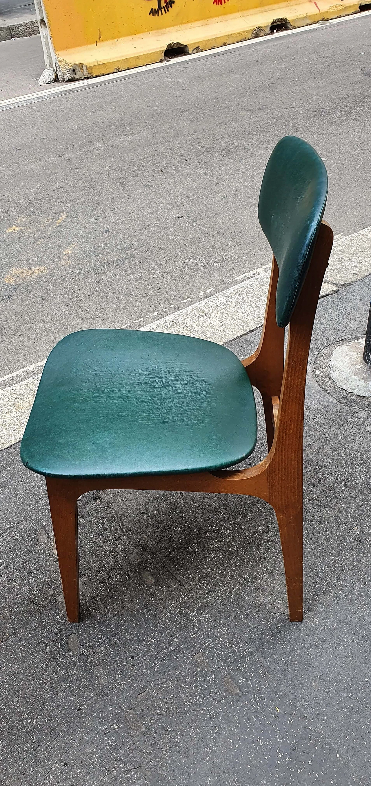 12 Wooden chairs with skai seat and back by SAM of Bergamo, 1970s 1268282