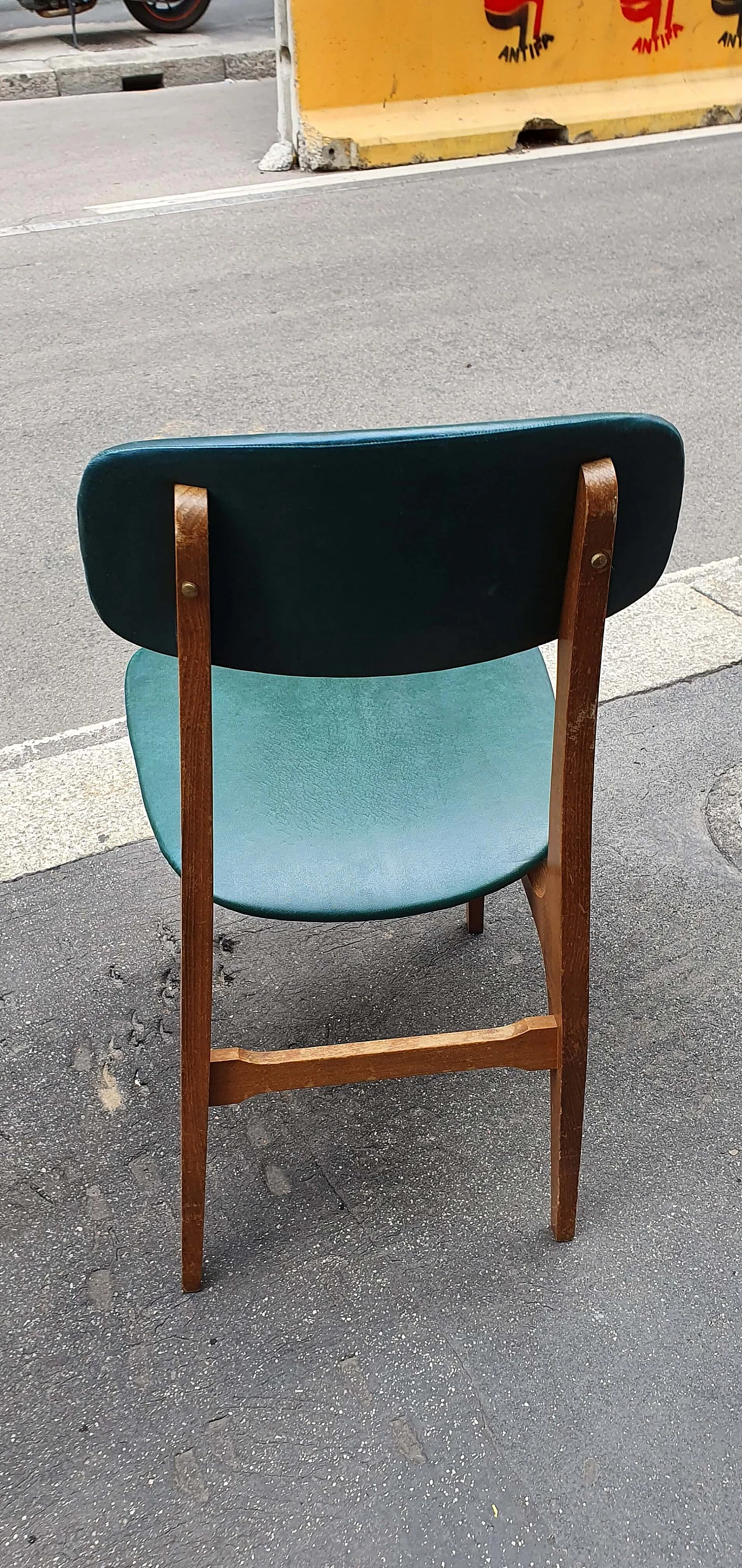 12 Wooden chairs with skai seat and back by SAM of Bergamo, 1970s 1268283