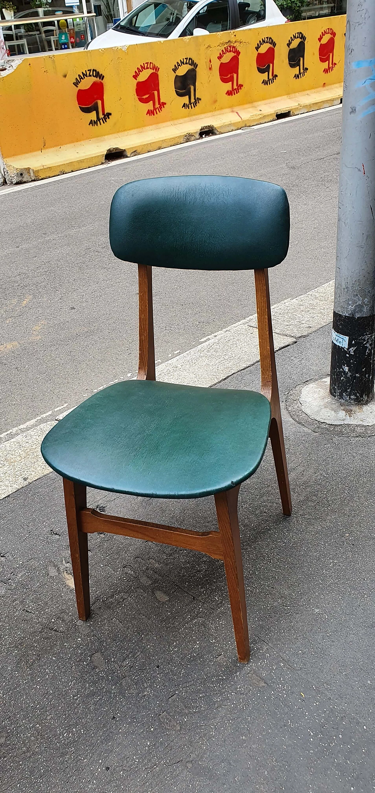 12 Wooden chairs with skai seat and back by SAM of Bergamo, 1970s 1268285