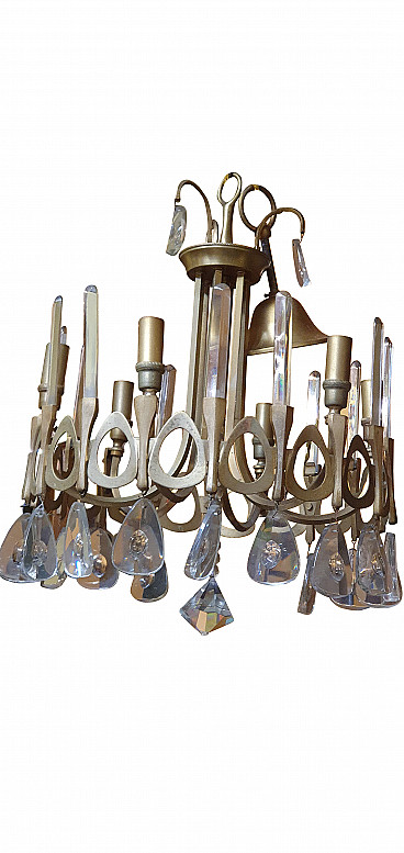 Brass and glass chandelier by Sciolari, 70s