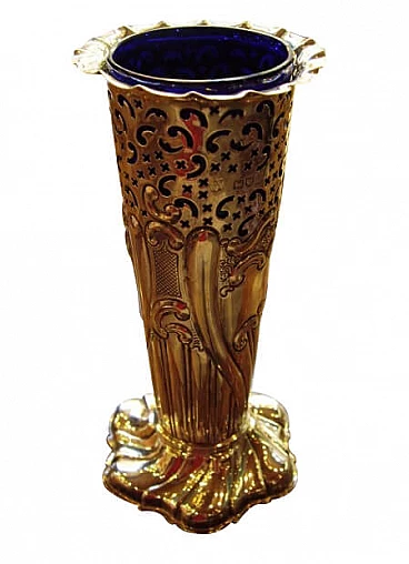 Vase in silver and glass by Goldsmiths, 19th century
